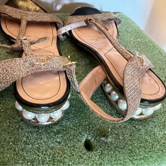 Nicholas Kirkwood glitter flats pearl heel sandals ballet shoes slide in t strap - Picture 7 of 8